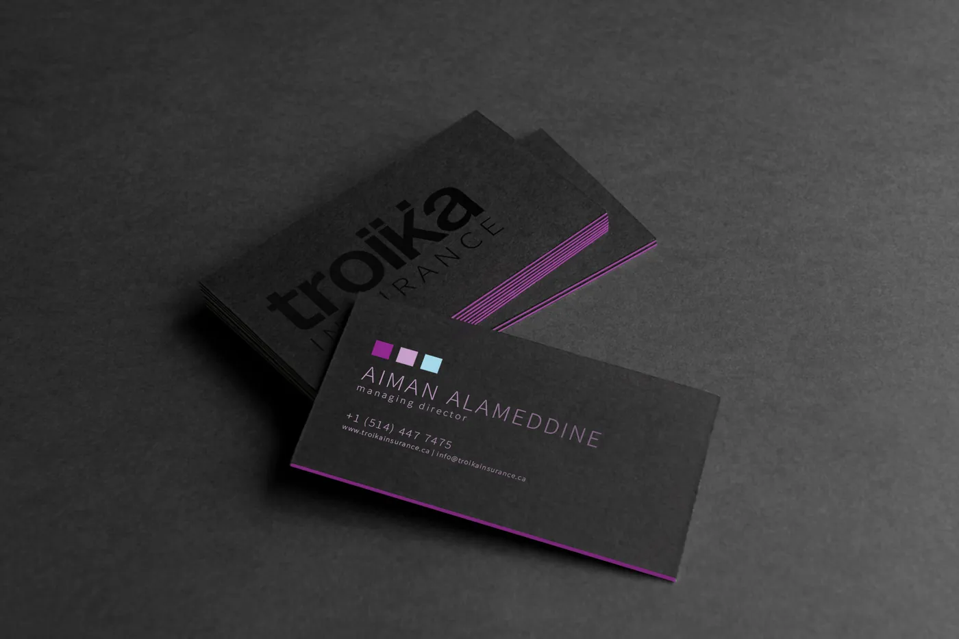 Troika Insurance business cards