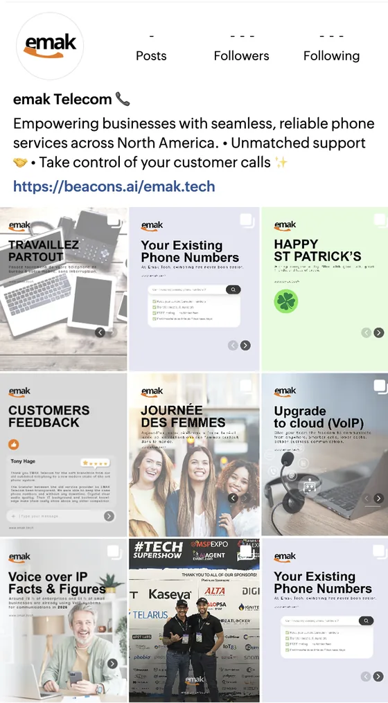 EMAK Telecom social media on a phone