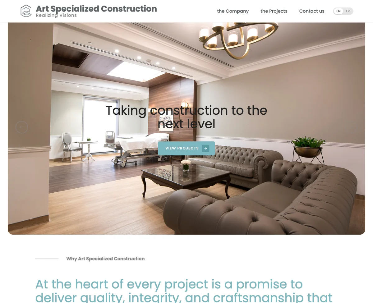 Art Specialized Construction website on a laptop
