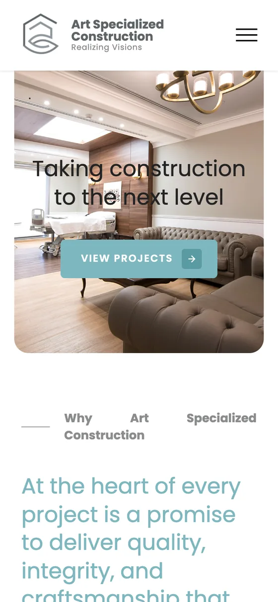 Art Specialized Construction website on a phone