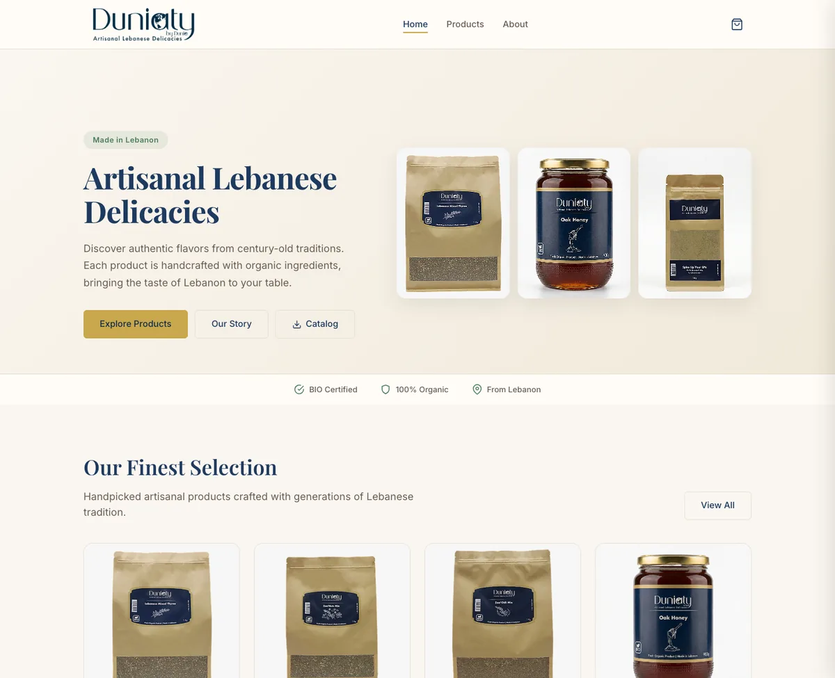 Duniaty website on a laptop