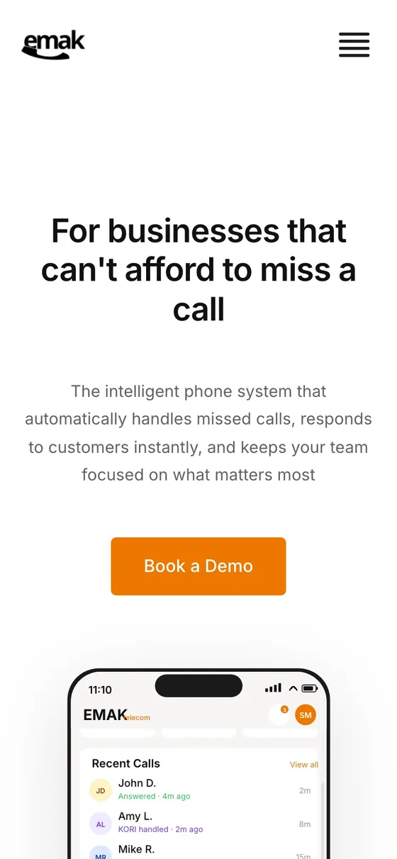 EMAK Telecom website on a phone