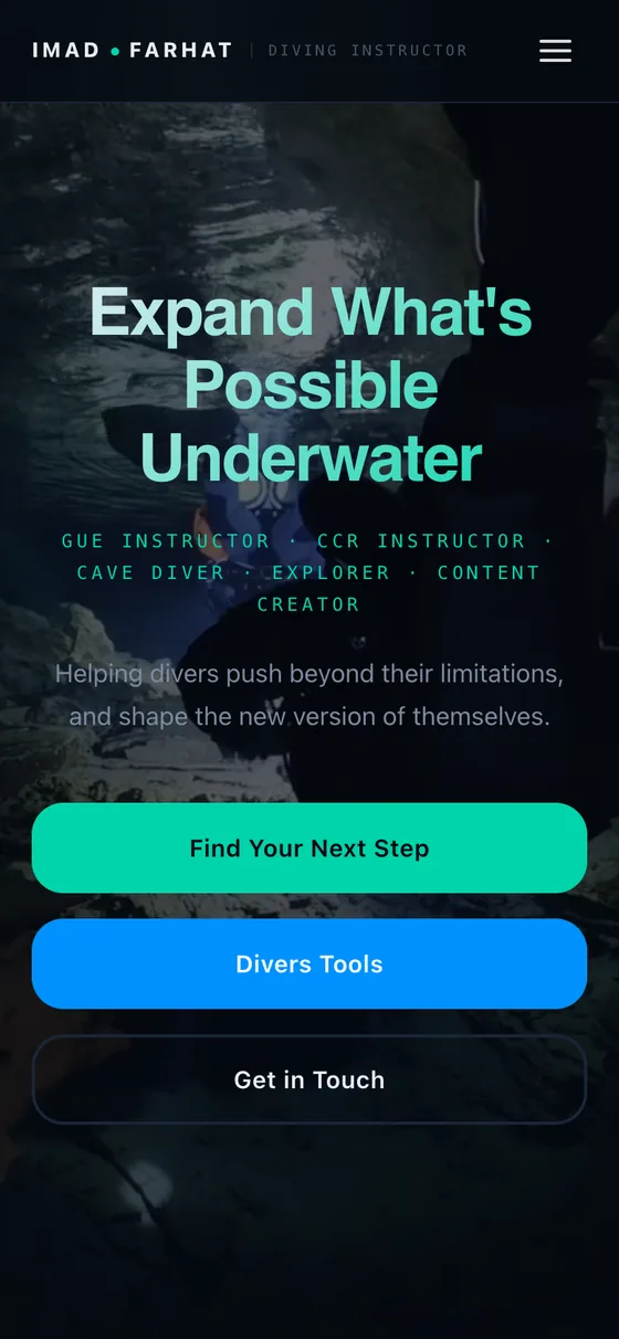 Imad Farhat Diving website on a phone