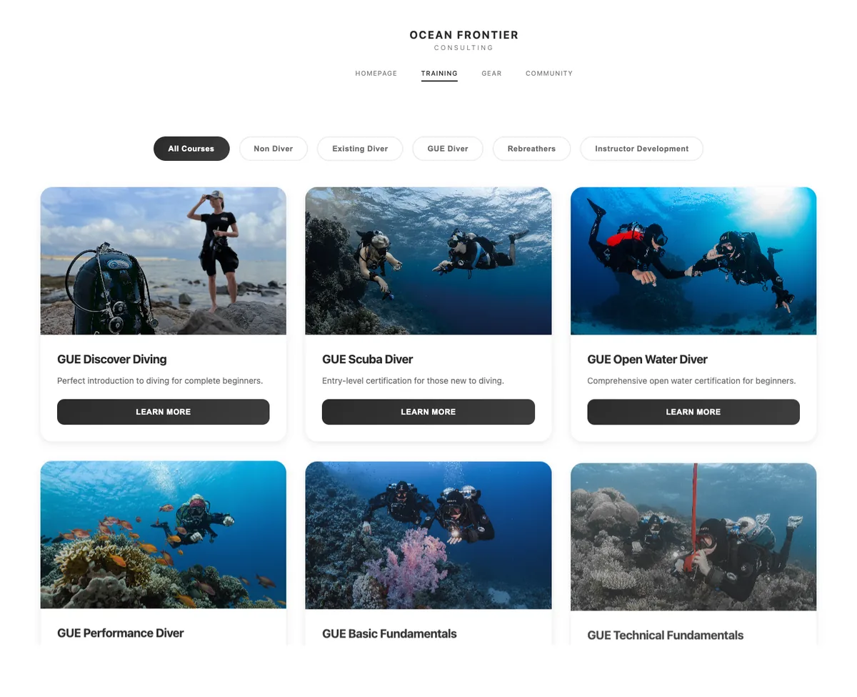 The Ocean Frontier website on a laptop